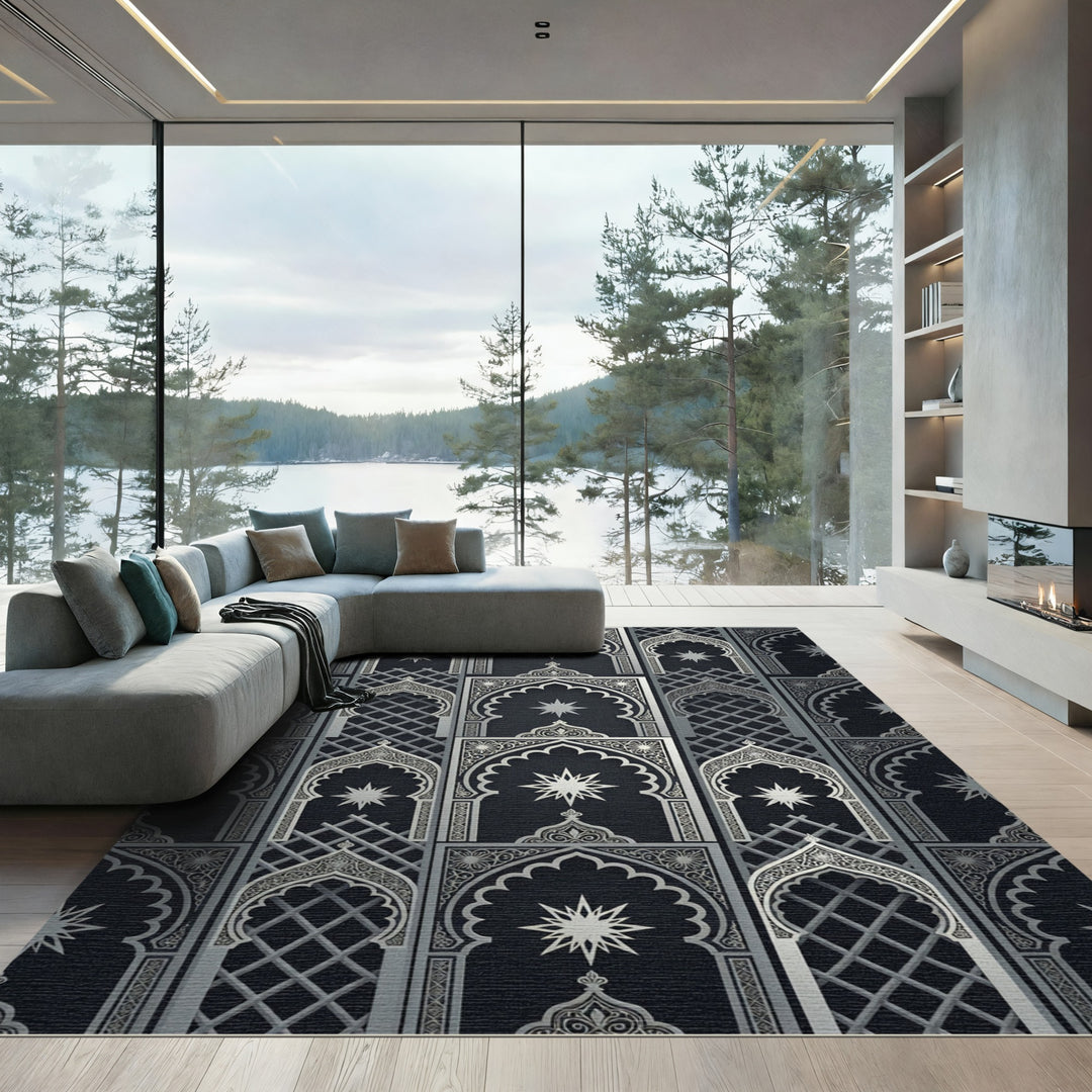 Ornate Silver Archway Inlay Rug