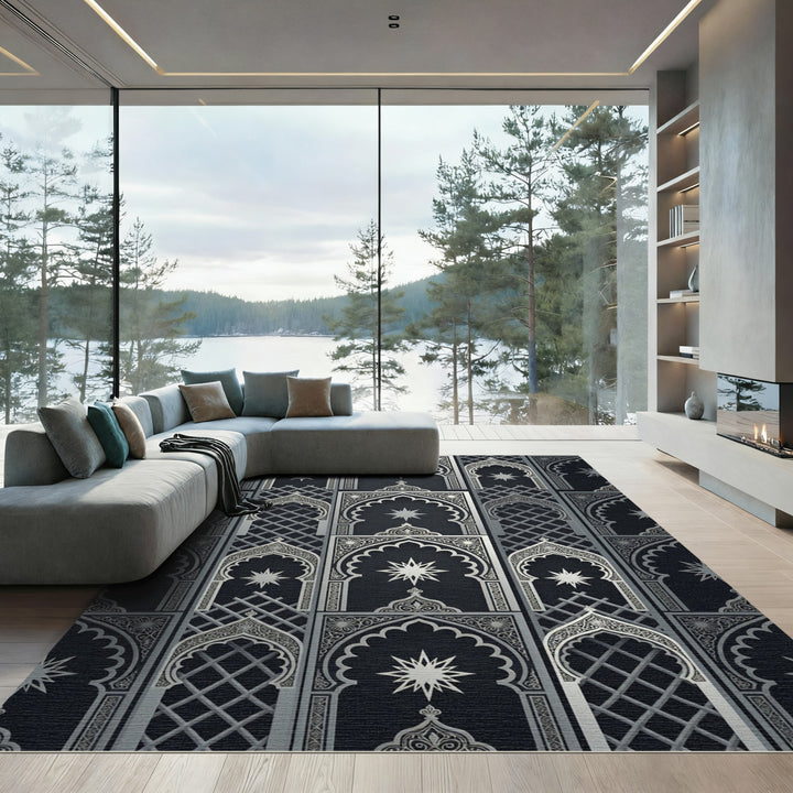 Ornate Silver Archway Inlay Rug