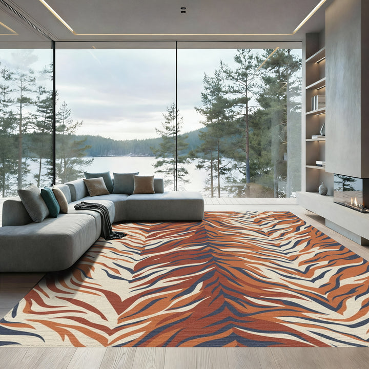 Terracotta Navy Cream Tiger Stripe Rug