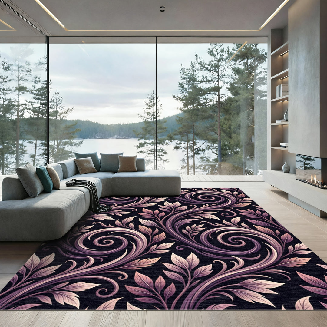 Ornate Plum Leaf Swirls Rug