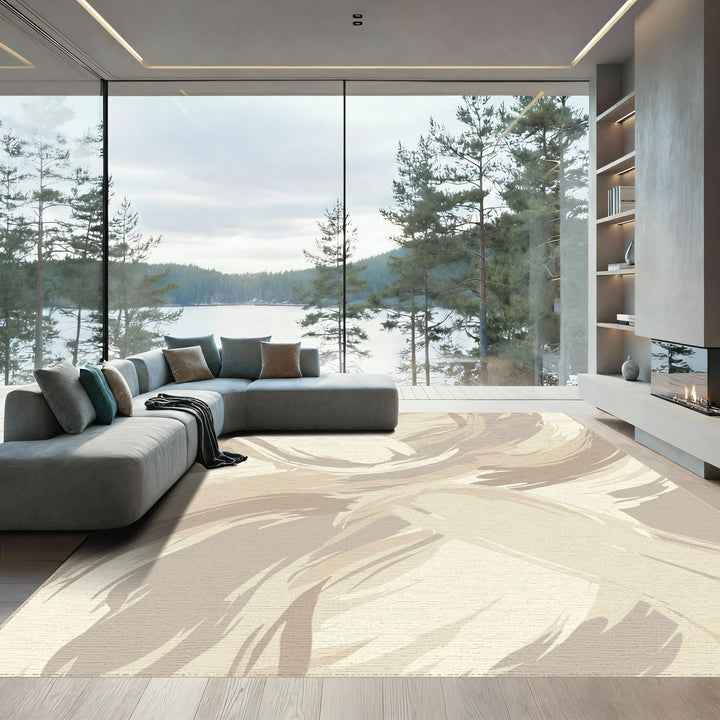 Earthy Brushstroke Abstract Waves Rug