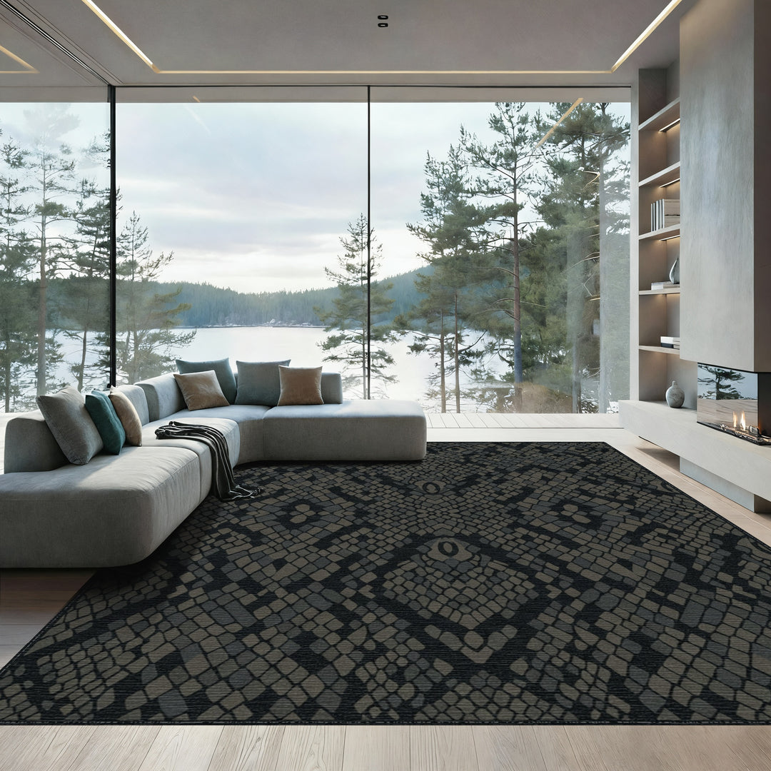 Dark Gray Snakeskin Scales Rug