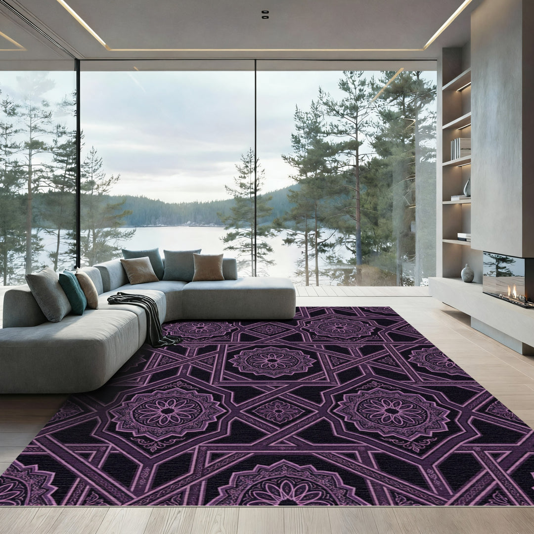 Purple Mandala Geometric Octagon Rug