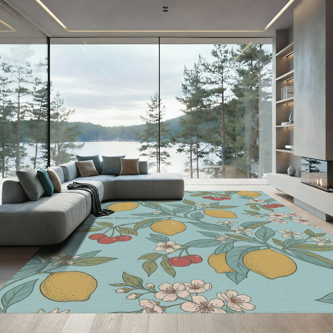 Vintage Yellow Lemon Cherry Blossom Rug