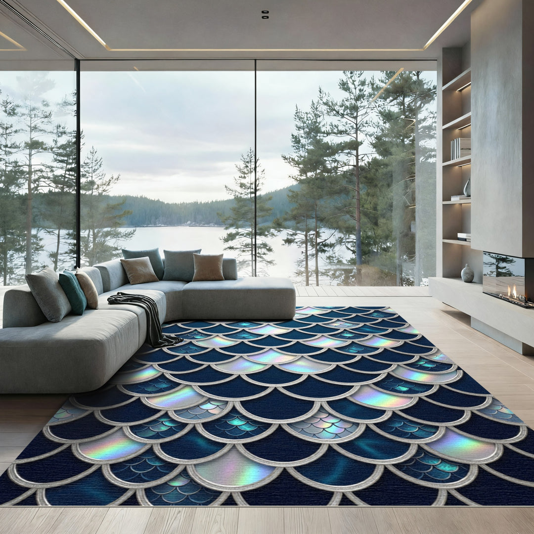 Iridescent Mermaid Scale Overlap Rug
