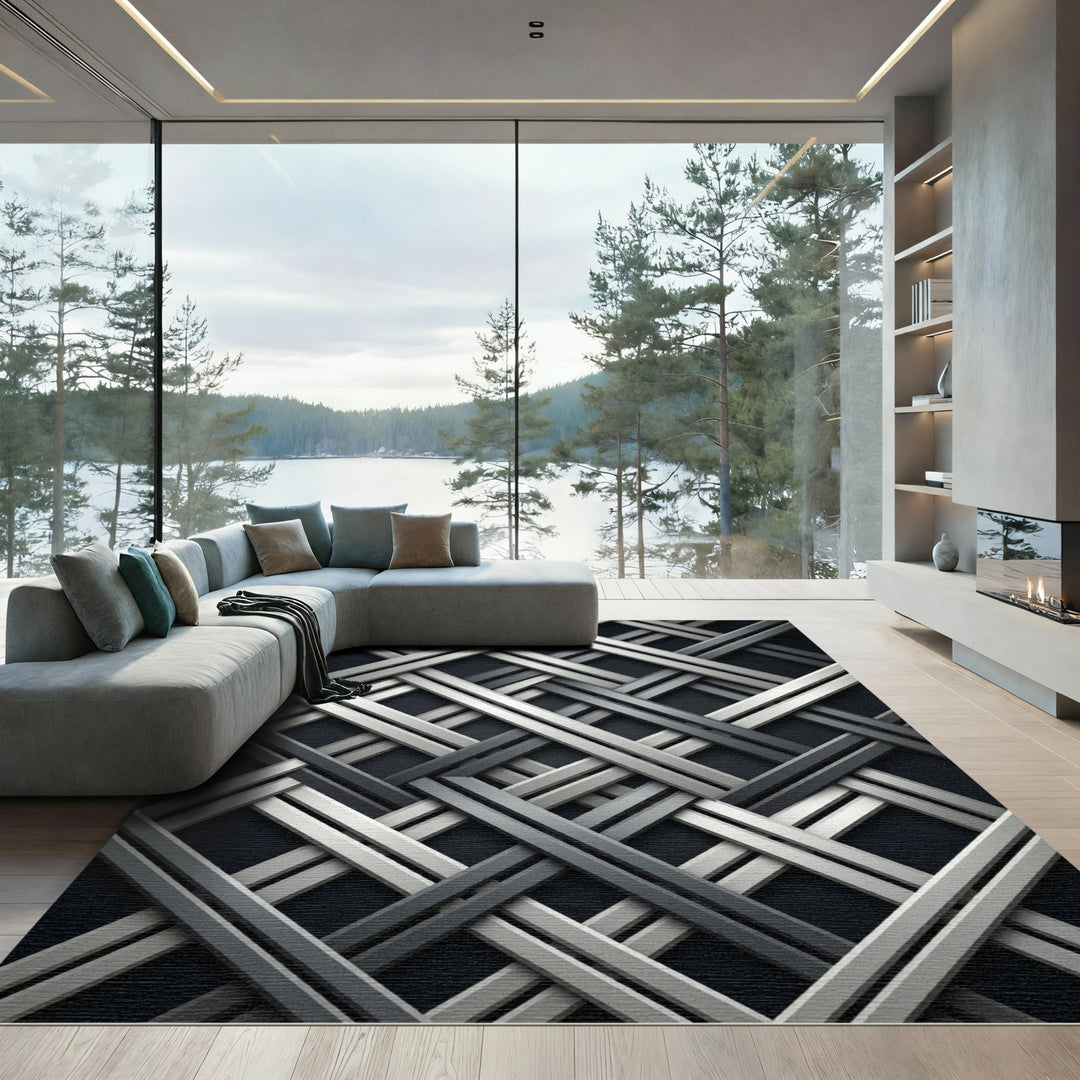 Gray Intersecting Metal Strands Rug