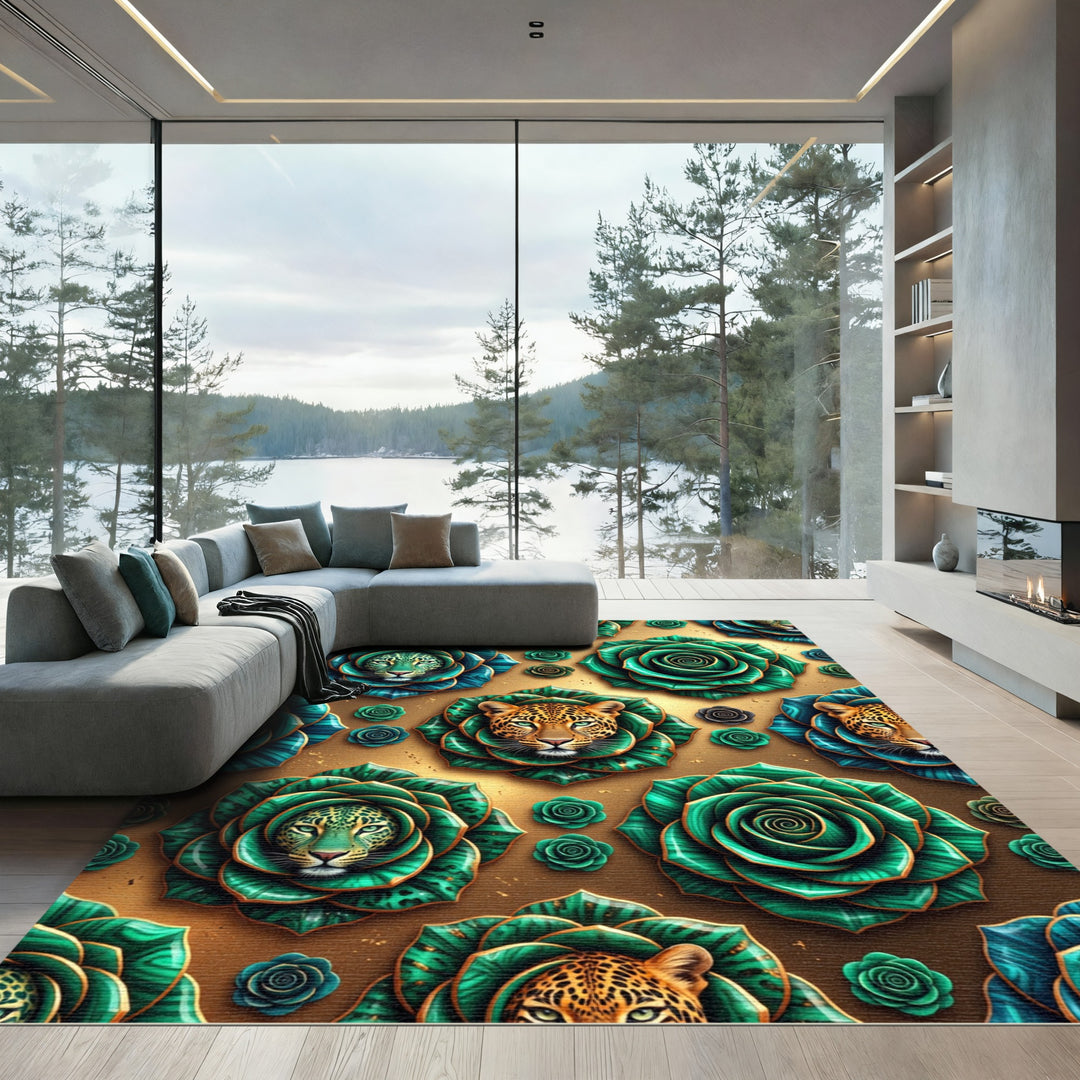 Emerald Leopard Rose Gold Rug