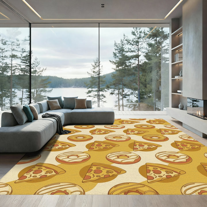 Whimsical Pizza Donut Repeating Pattern Rug