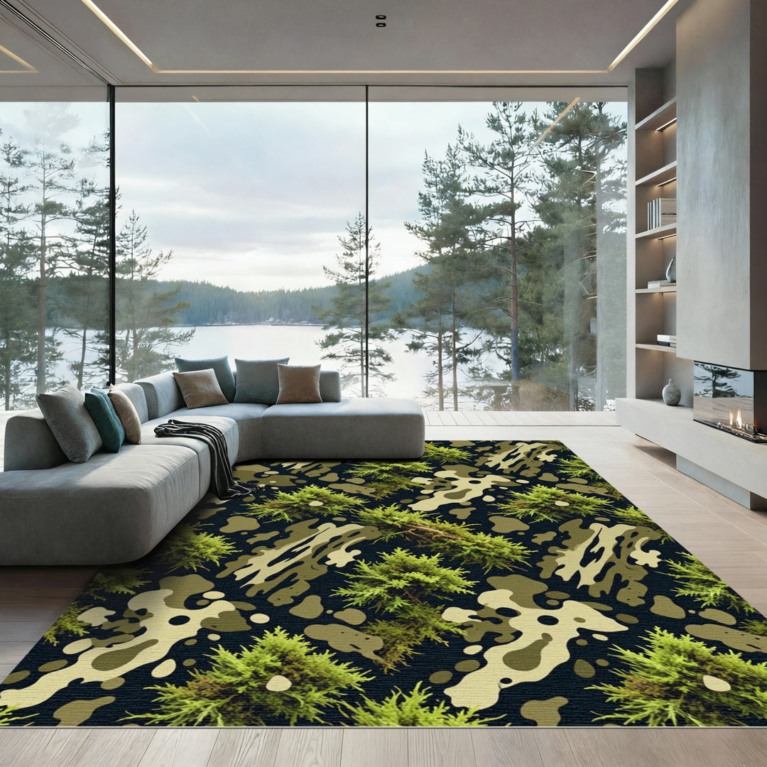 Forest Green Camouflage Shrubbery Rug
