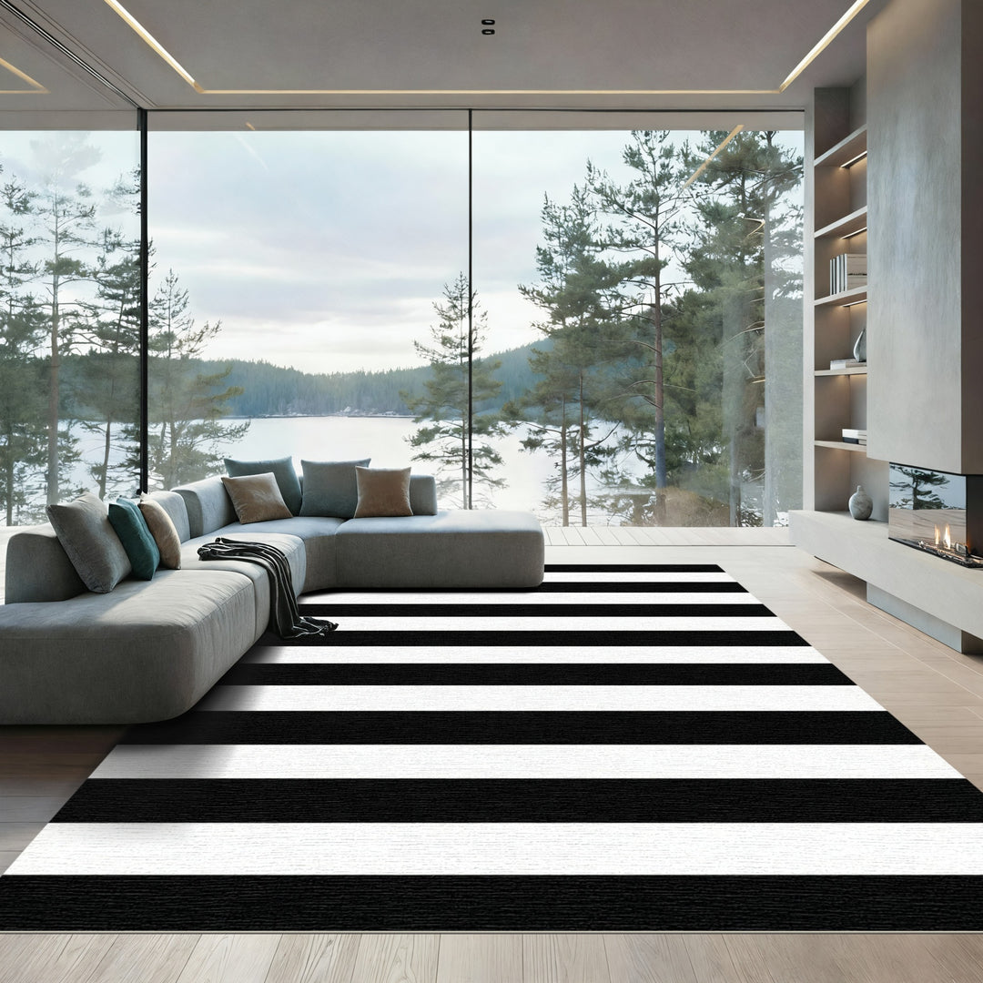 Bold Monochrome Parallel Lines Rug