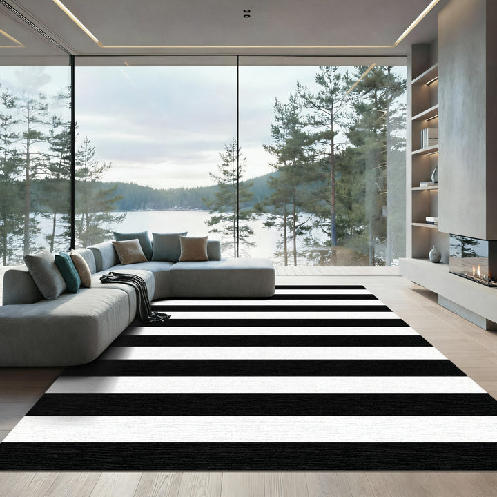 Bold Monochrome Parallel Lines Rug