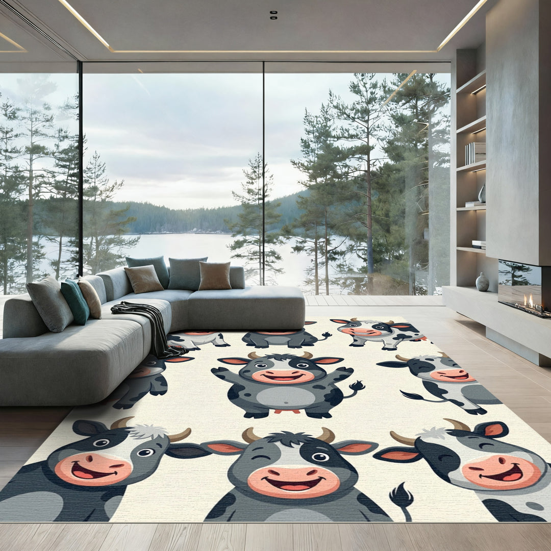 Cute Cartoon Cow Herd Rug