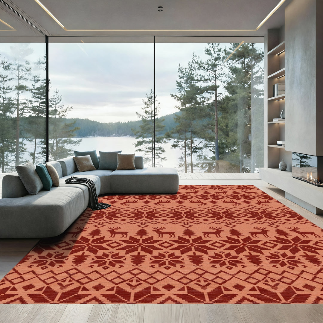 Rustic Red Deer Snowflake Knit Rug