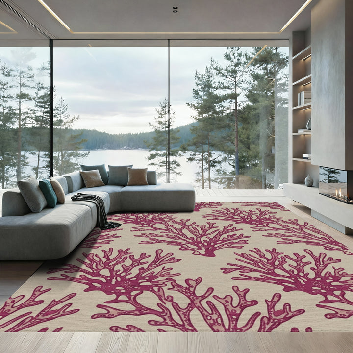 Crimson Coral Branch Repeats Rug