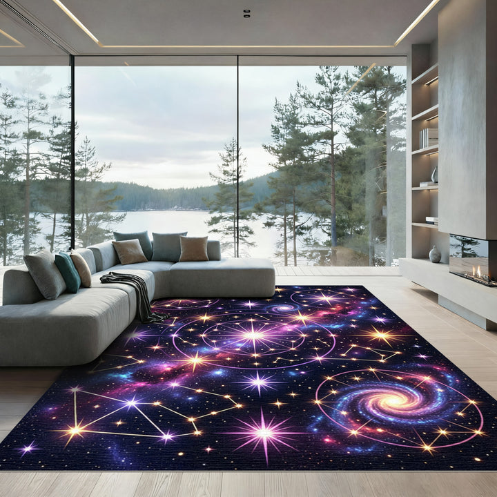 Cosmic Starburst Constellation Swirl Rug