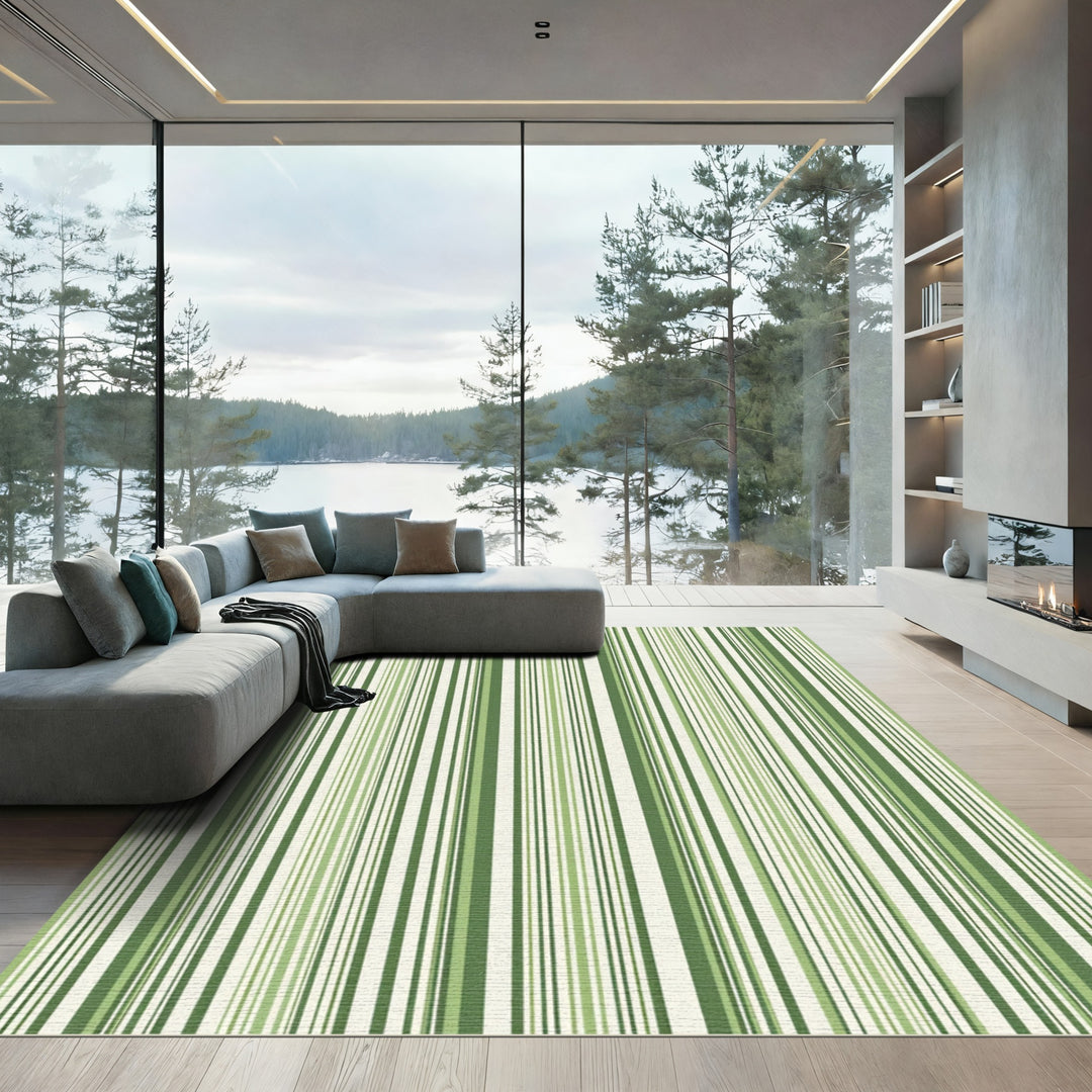 Forest Green Vertical Stripe Rug