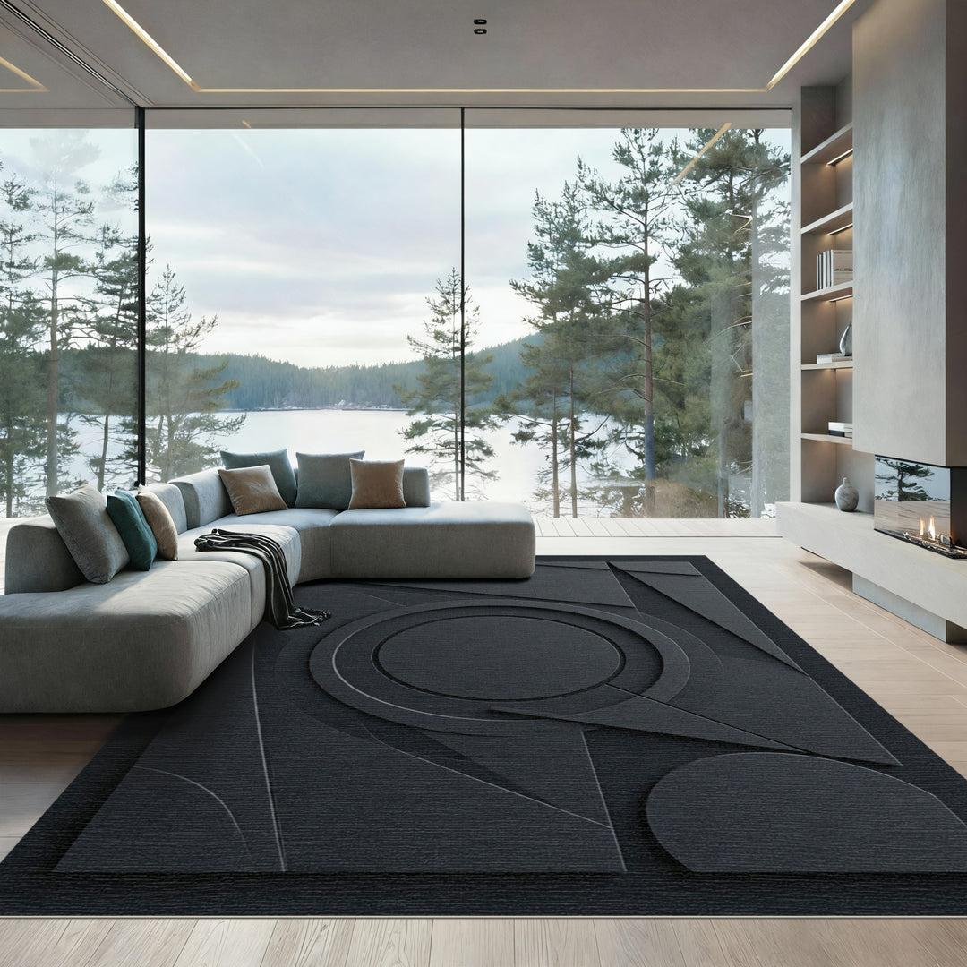 Chic Dark Geometric Abstract Rug