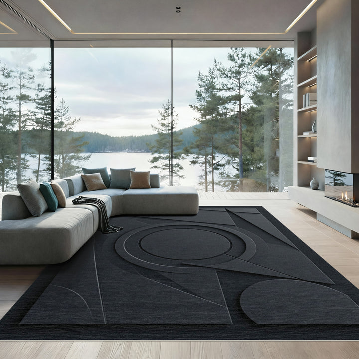 Chic Dark Geometric Abstract Rug