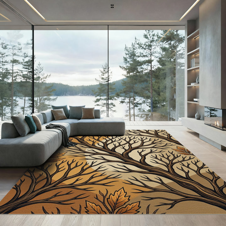 Autumn Branches Brown Sepia Art Rug