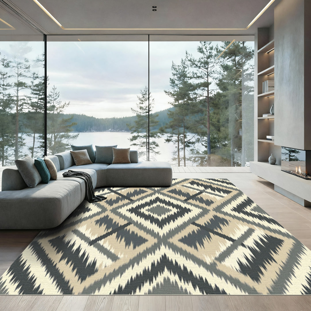Geometric Zigzag Neutral Diamond Rug