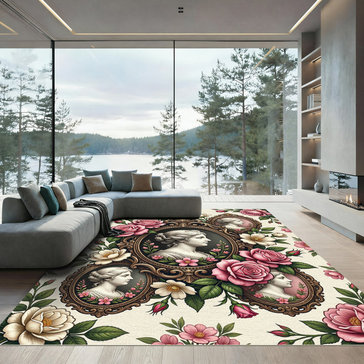 Victorian Rose Cameo Portrait Rug