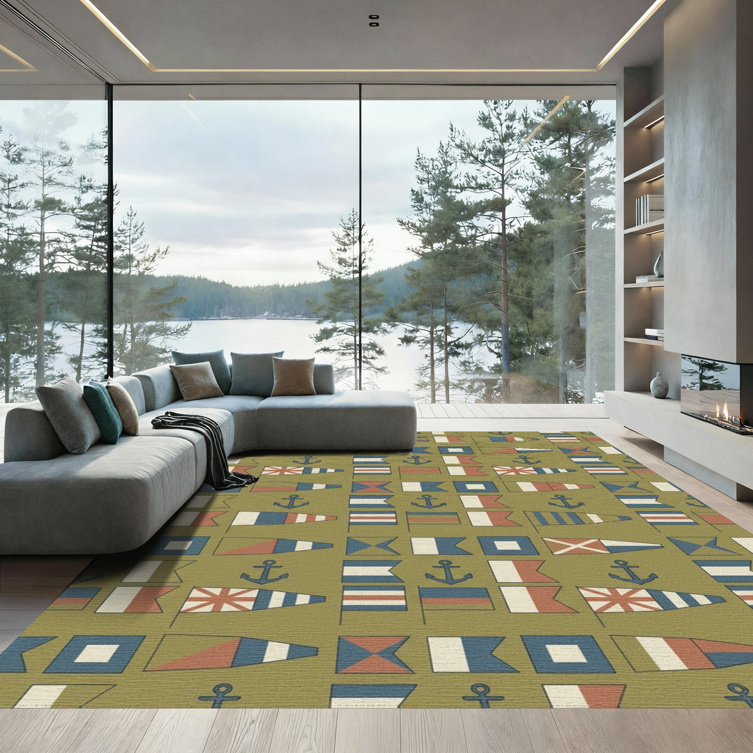 Nautical Flags With Anchors Ochre Rug
