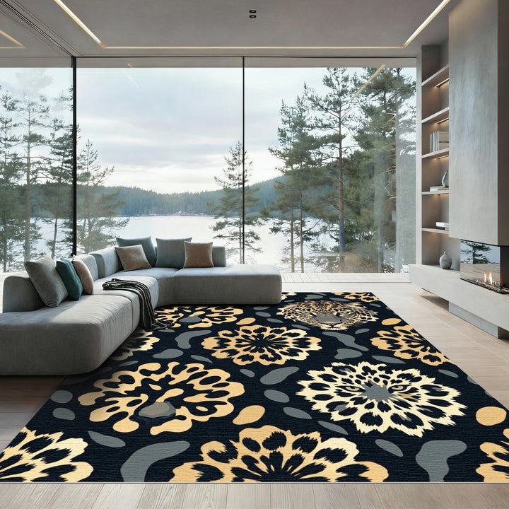 Leopard Flower Gold Dark Rug