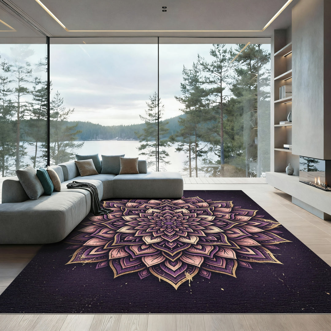 Majestic Purple Gold Mandala Rug