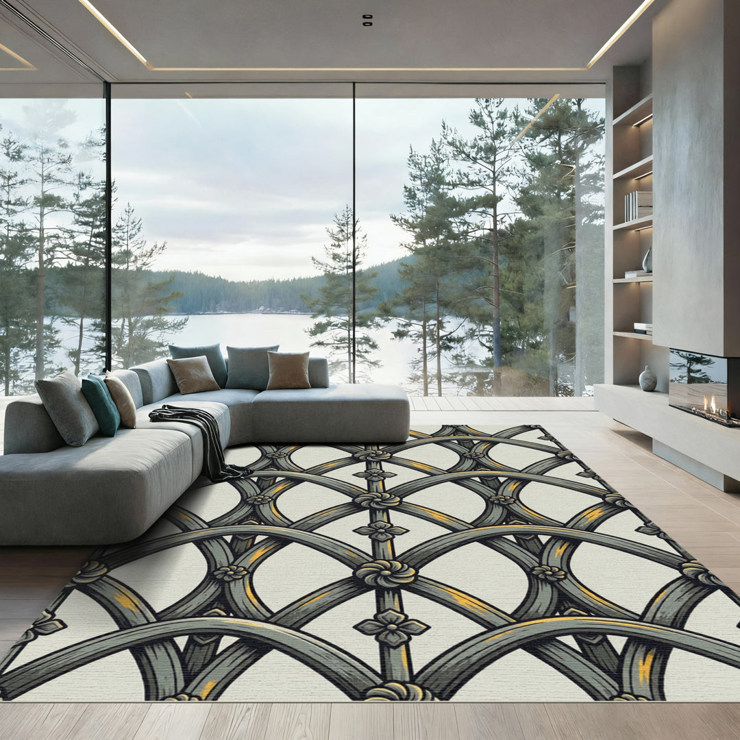 Ornate Gray Arch Floral Medallion Rug