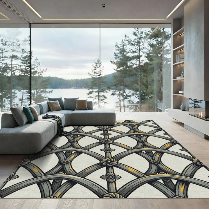 Ornate Gray Arch Floral Medallion Rug