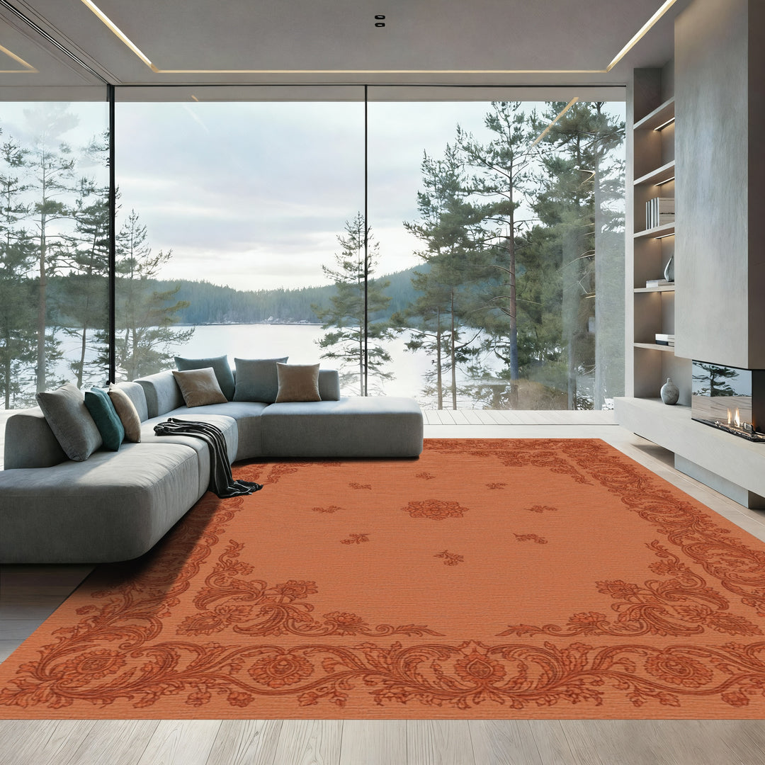 Terracotta Paisley Medallion Border Rug