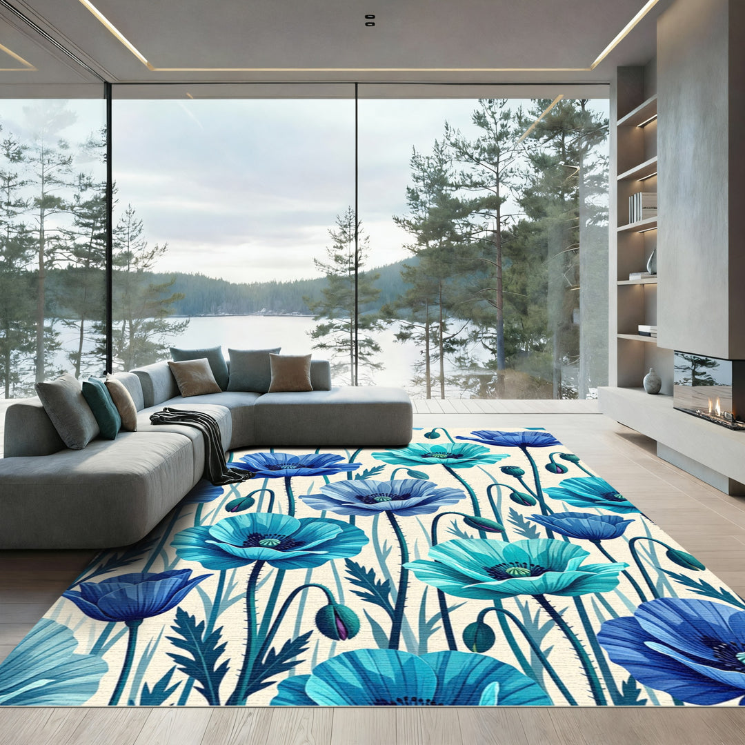 Ocean Blues Poppy Floral Runner Rug