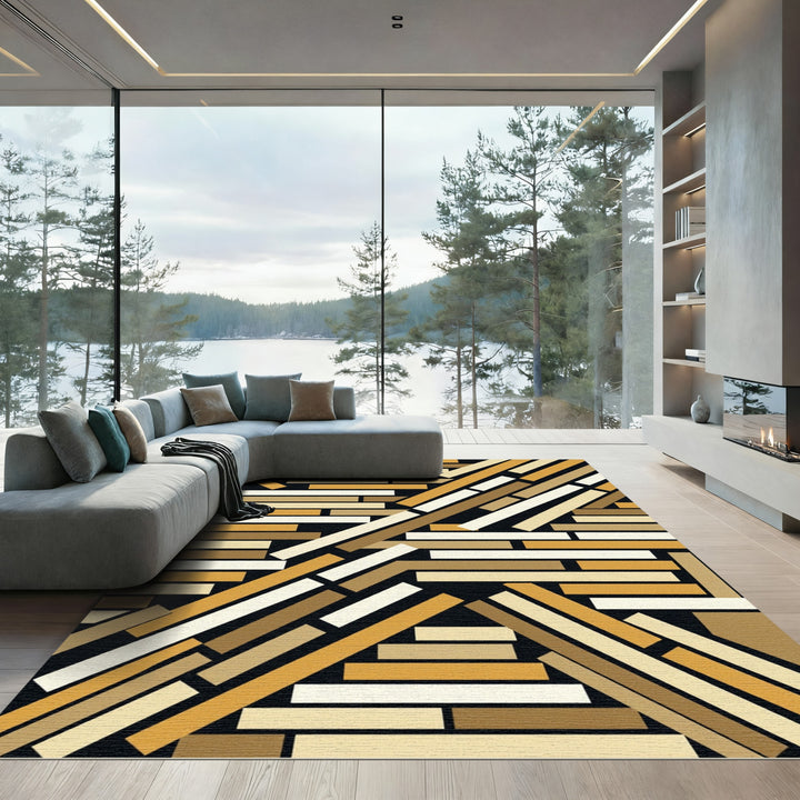 Abstract Golden Wood Slats Rug