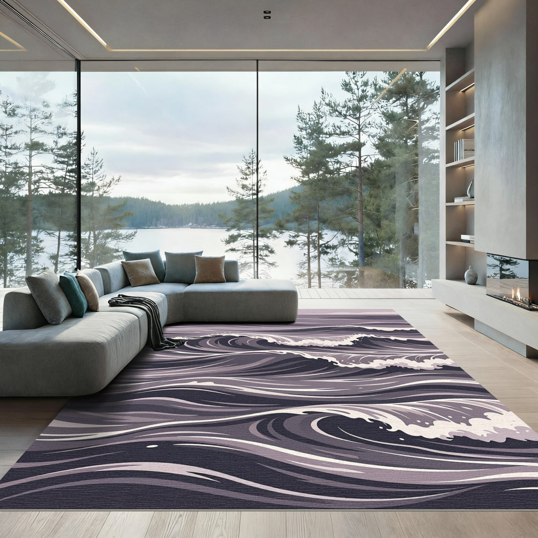 Moody Gray Ocean Wave Rug
