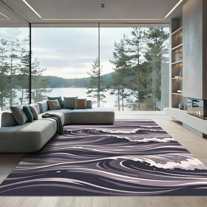Moody Gray Ocean Wave Rug