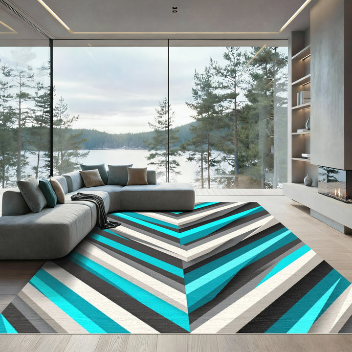 Bold Aqua Gray Chevron Stripes Rug