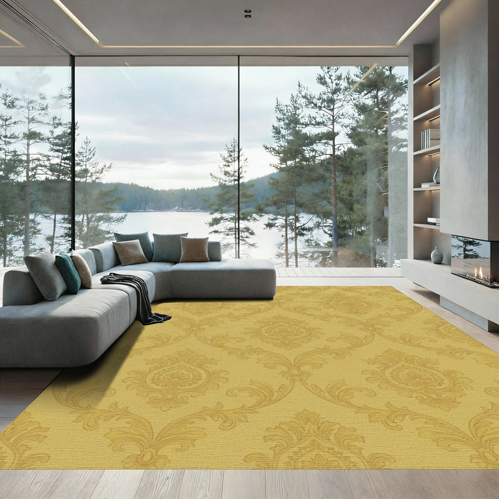 Golden Baroque Damask Ornament Rug