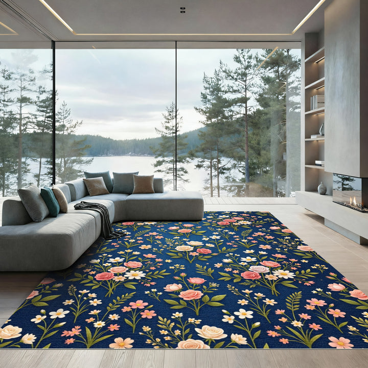 Pink Roses White Daisies Garden Rug