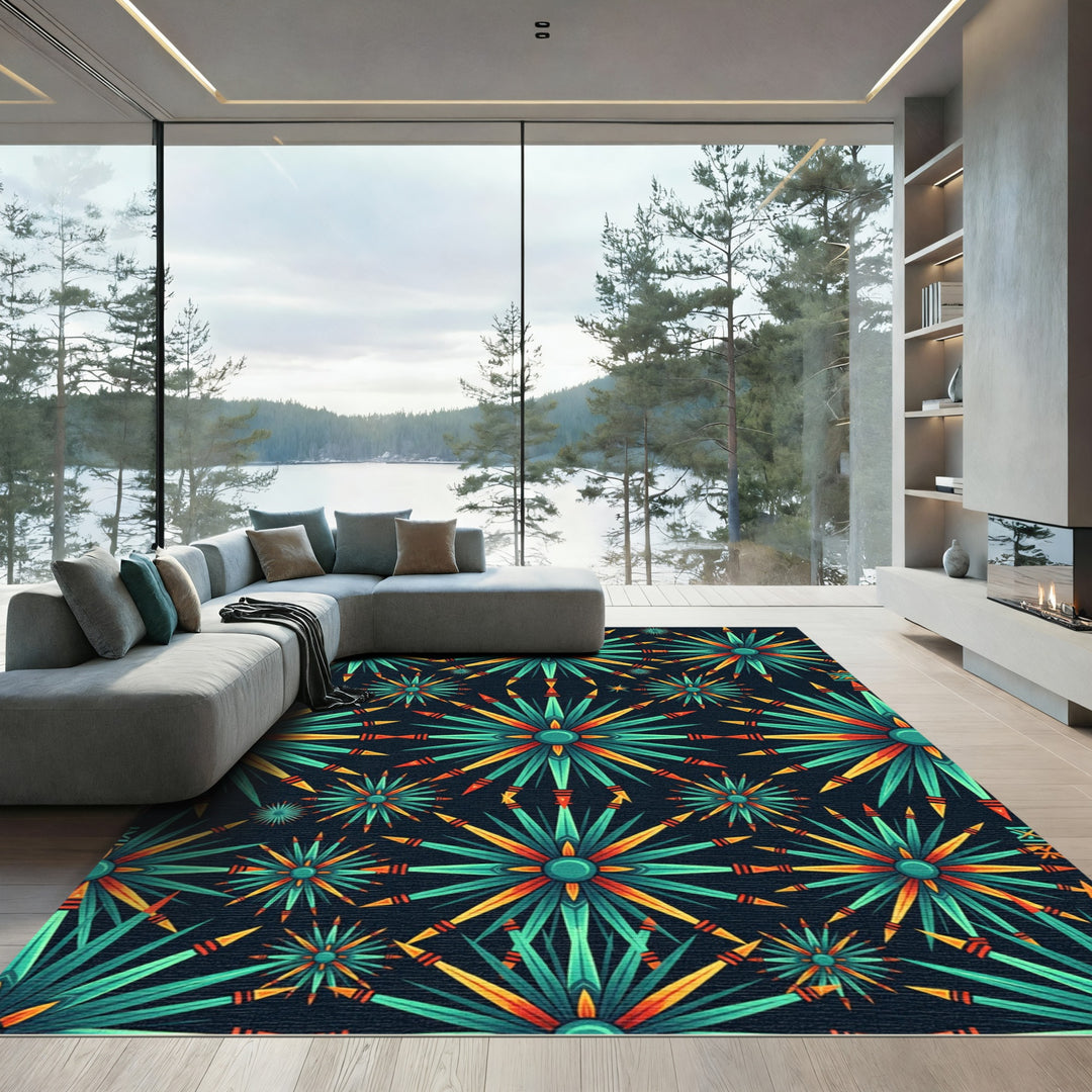 Teal Orange Star Burst Radiance Rug