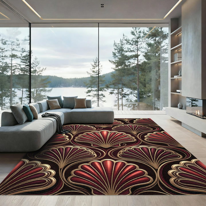 Art Deco Burgundy Fan Rug