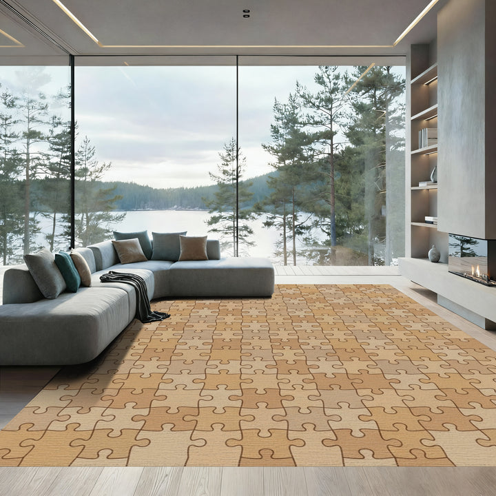 Warm Earth Tone Puzzle Wood Grain Rug