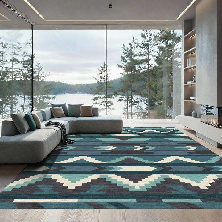 Abstract Teal Mountain Arrow Stripes Rug