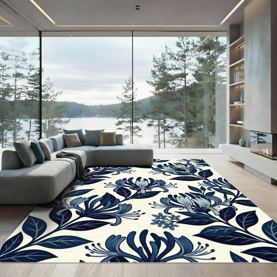 Deep Blue Honeysuckle Botanical Repeating Rug