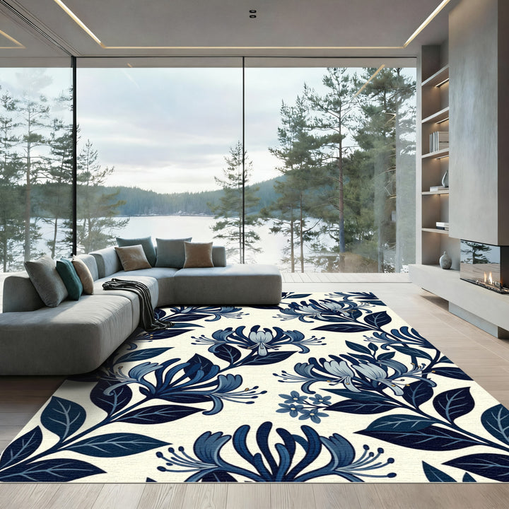 Deep Blue Honeysuckle Botanical Repeating Rug