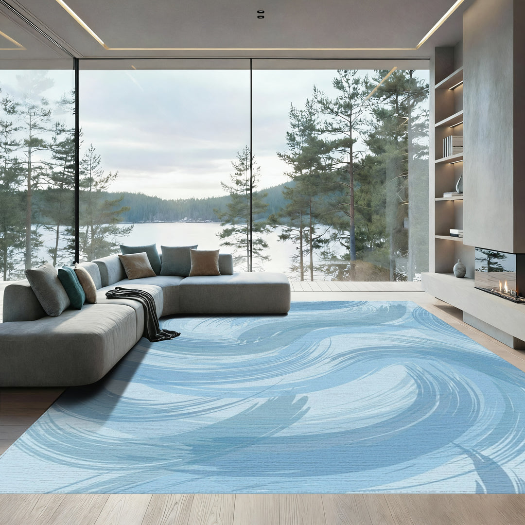 Serene Blue Swirl Abstract Rug