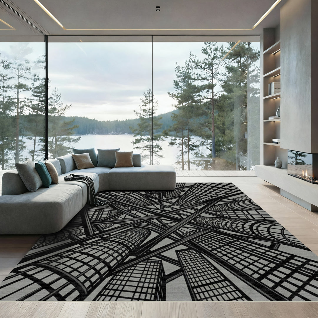 Monochromatic Urban Scape Perspective Rug