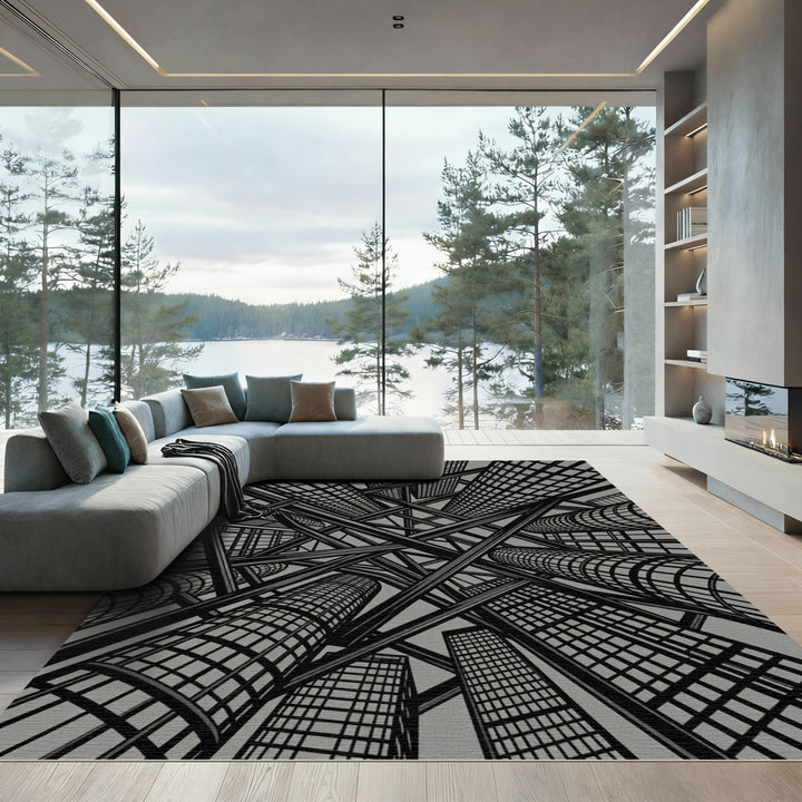 Monochromatic Urban Scape Perspective Rug