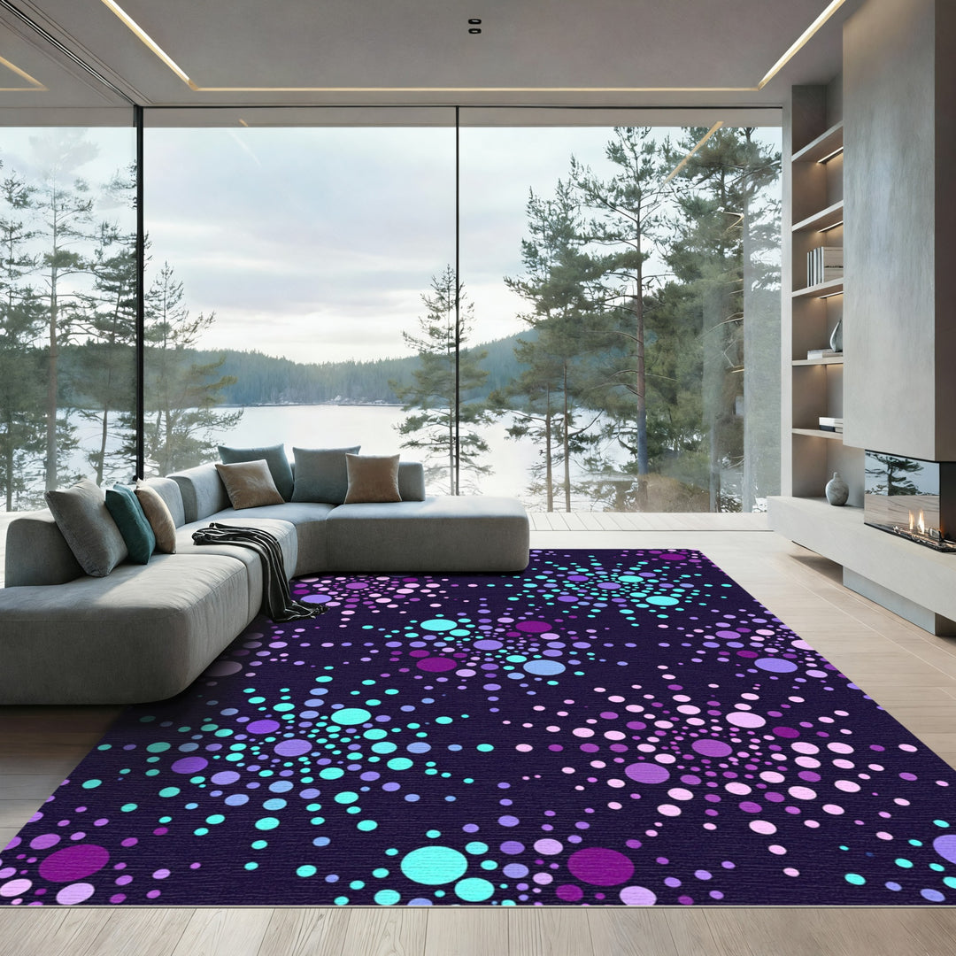 Cosmic Purple Pink Teal Dotburst Rug