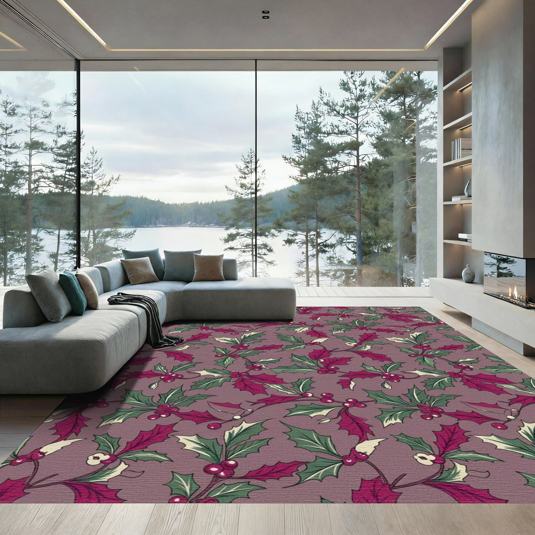 Crimson Holly Berry Garland Repeating Rug