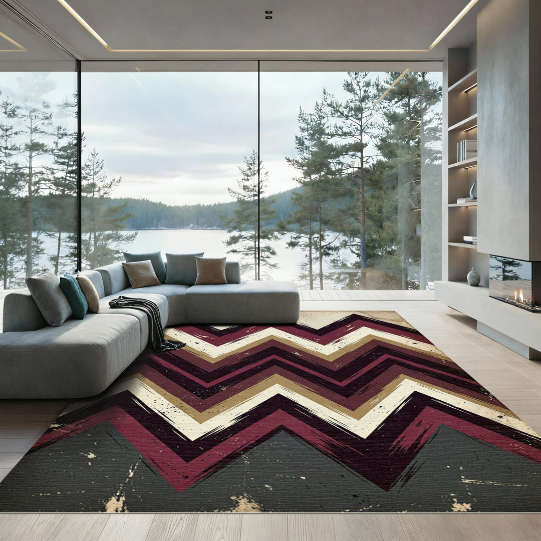 Bold Burgundy Zigzag Chevron Rug